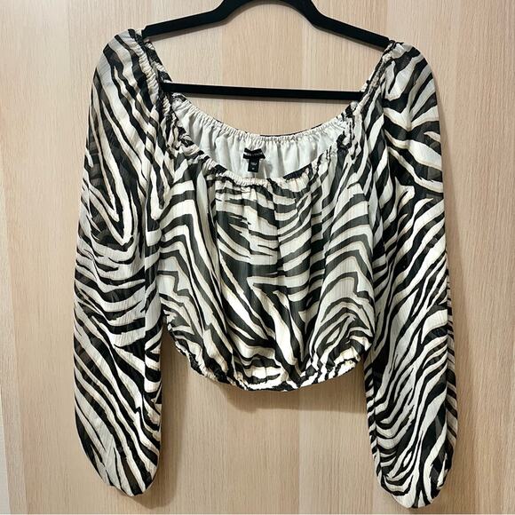 Express x Rachel Zoe Zebra Striped Off the Shoulder Top M - Picture 1 of 4